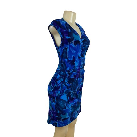 Chaps Womens Blue Floral Sleeveless V-Neck Wrap Dress PM - New - Picture 2 of 8